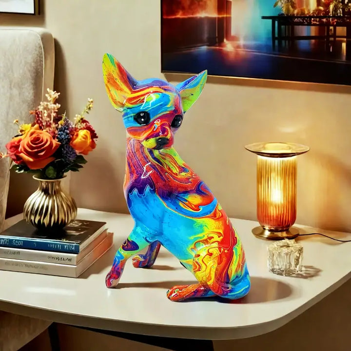 Vibrant Resin Chihuahua Table Lamp stained-glass animal lamp