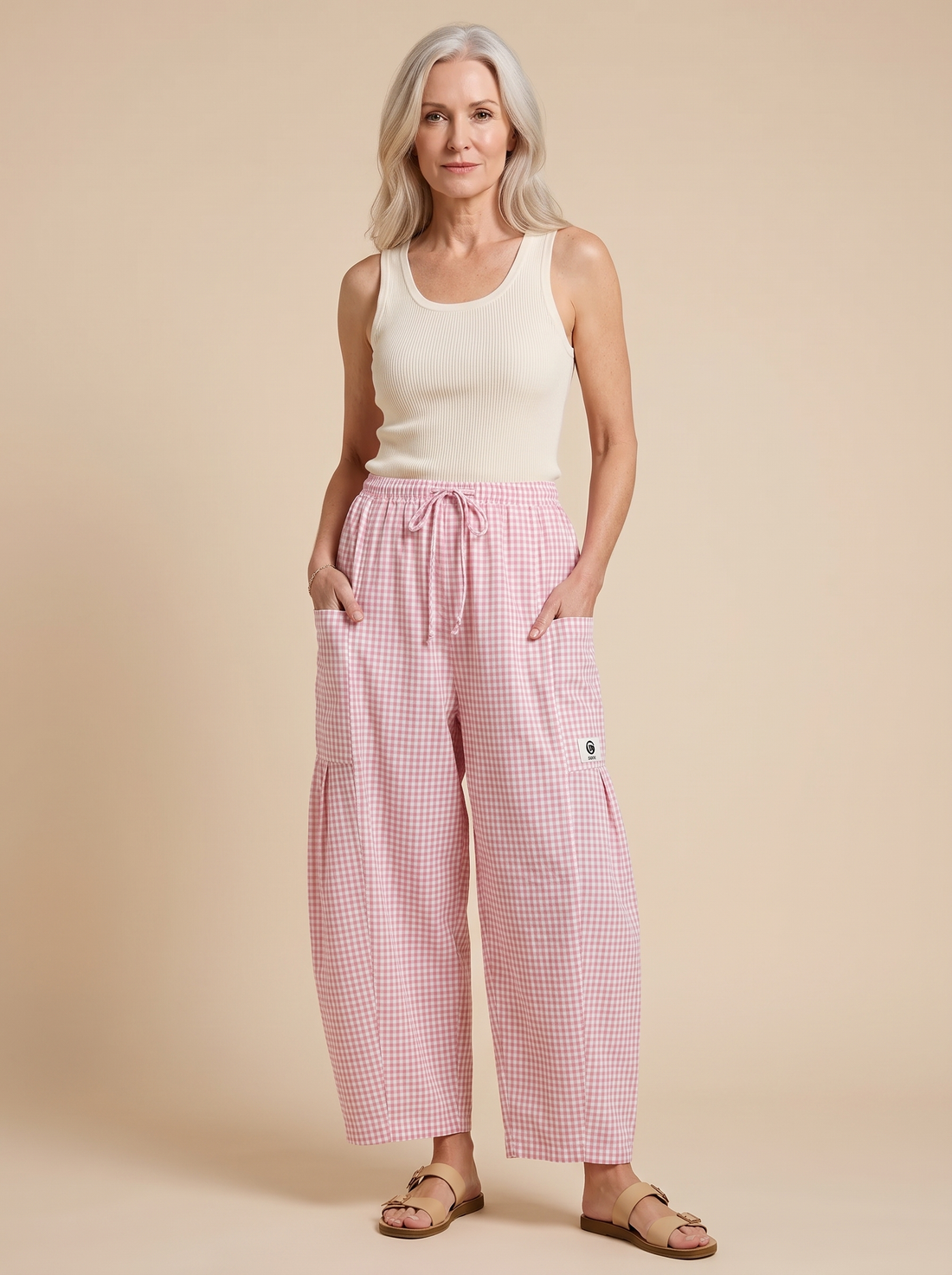 Portofino Wide-Leg Gingham Pants