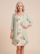 Bellagio Floral Chiffon Dress & Cardigan Set