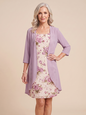 Bellagio Floral Chiffon Dress & Cardigan Set