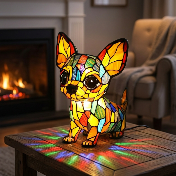 Charming Chihuahua Pendant stained-glass lamp in a cosy living room