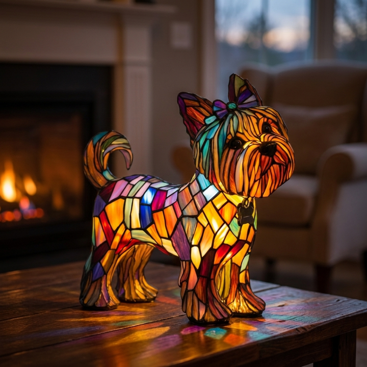 Queen of Crystals stained-glass lamp in a cosy living room