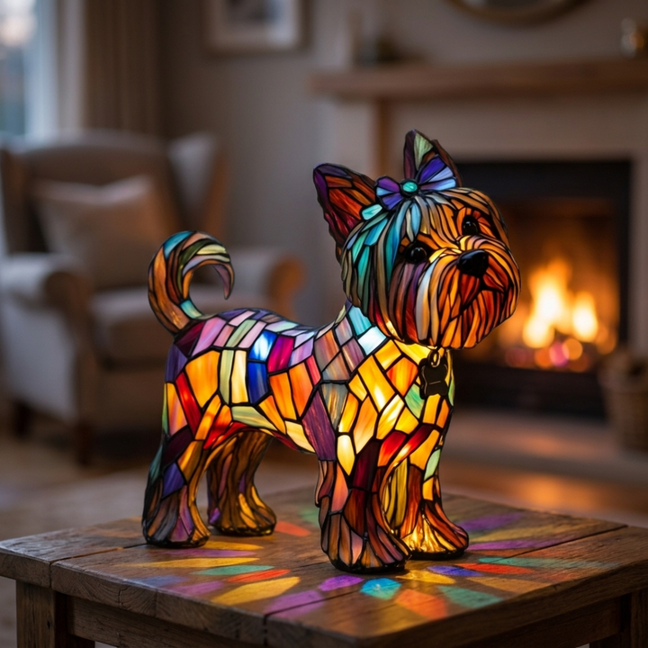 Queen of Crystals stained-glass lamp in a cosy living room