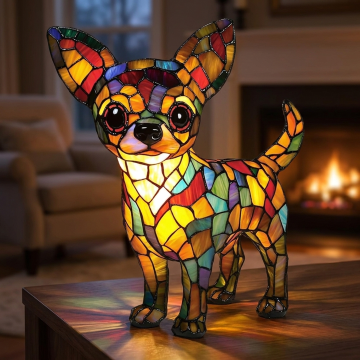 Life with a Chihuahua stained-glass lamp in a cosy living room