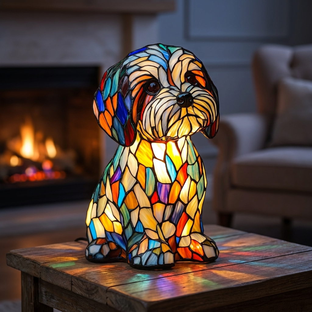 Delight of Companionship stained-glass lamp in a cosy living room