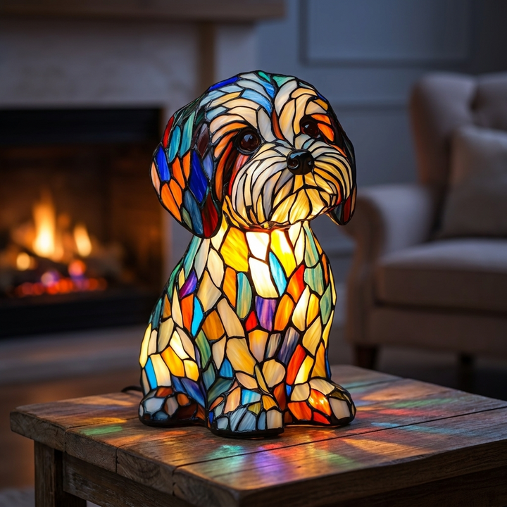 Delight of Companionship stained-glass lamp in a cosy living room