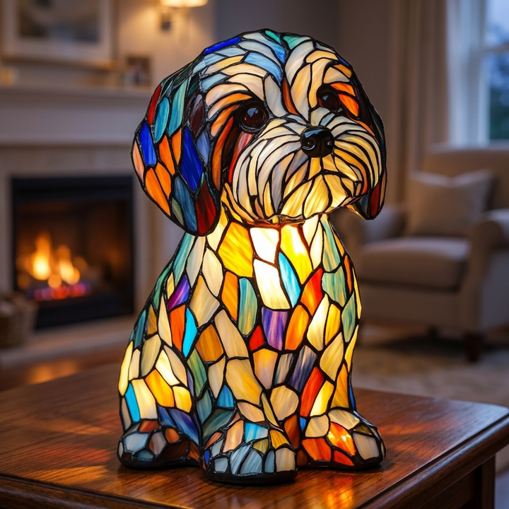 Delight of Companionship stained-glass lamp in a cosy living room